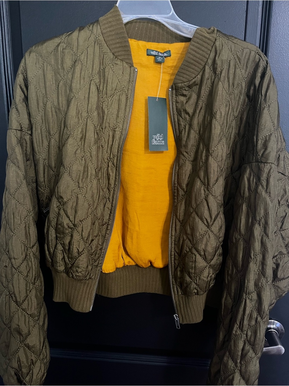 wild fable Olive Quilted Bomber Jacket with Mustard Lining